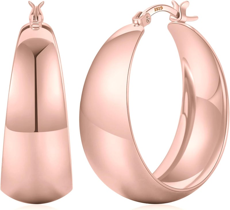 Senteria 12mm Wide Thick Hoop Earrings 925 Sterling Silver Hoop Earrings for Women Hypoallergenic 14K Real Gold Plated Hoops Large Earring Lightweight Chunky Hoops Earring for Women 25/30/40/50MM - Image 1